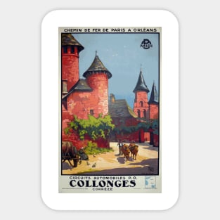 Collonges, Correze Region of France  - Vintage French Railway Auto Route Travel Poster Sticker